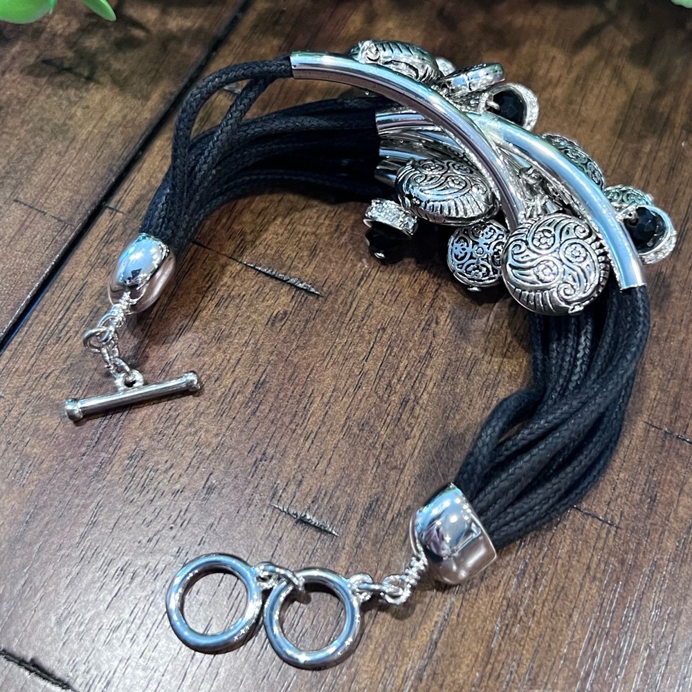 NWOT - Elegant Silver and Black Charm Women's Bracelet
